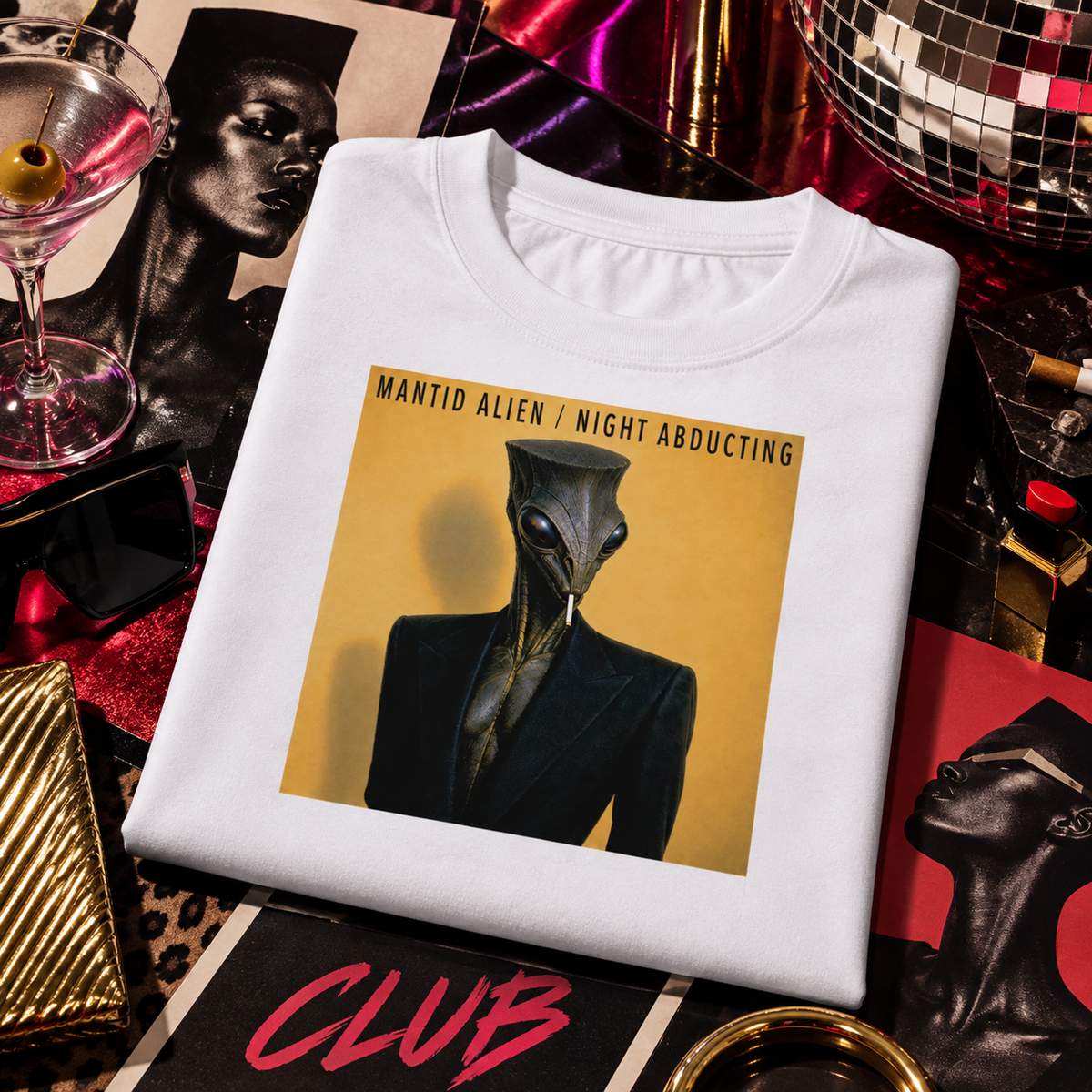 WeirdCreepyDesigns Alien Albums Mantid Alien Night Abducting Graphic T-Shirt – Unisex