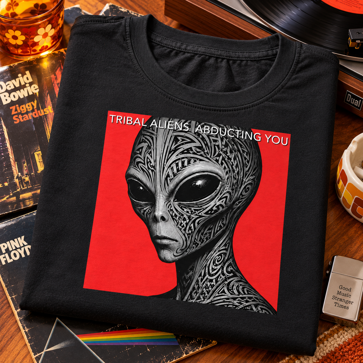 WeirdCreepyDesigns Alien Albums Tribal Aliens Abducting You Graphic T-Shirt – Unisex